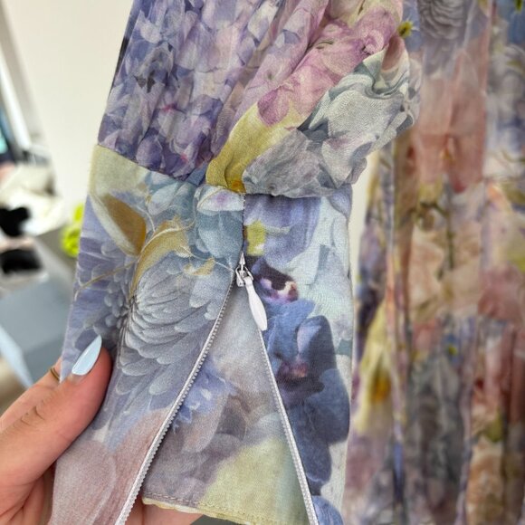 Zimmermann Mini Dress Sz 2 Multicolor Abstract Floral Print Belted Long Sleeve - Picture 8 of 9